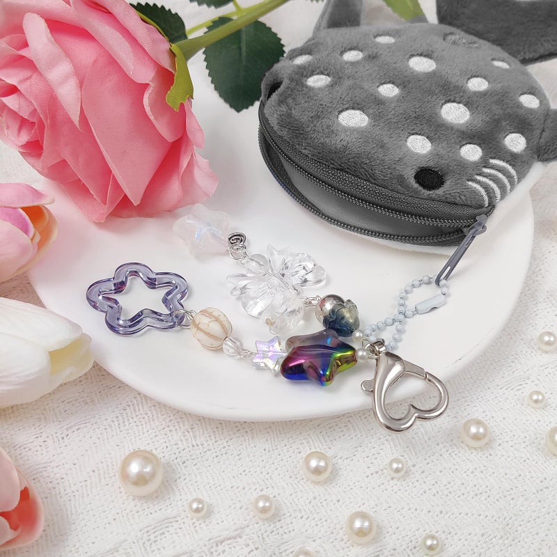 Nalefow Cute Keychain Whale Shark Coin Purse Keychain Cute Plush Zipper Change Pouch, Kawaii Handmade Wallet for Women (Grey) - Image 4