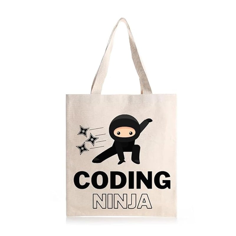 STRUTT حقيبة قماش قابلة للطي للنساء، حقيبة للطالبات الجامعيات، حقيبة تسوق قابلة لإعادة الاستخدام من قطن عضوي 100%، حقيبة متعددة الأغراض صديقة للبيئة للسفر والاستخدام اليومي - كودينغ نينجا - Image 1