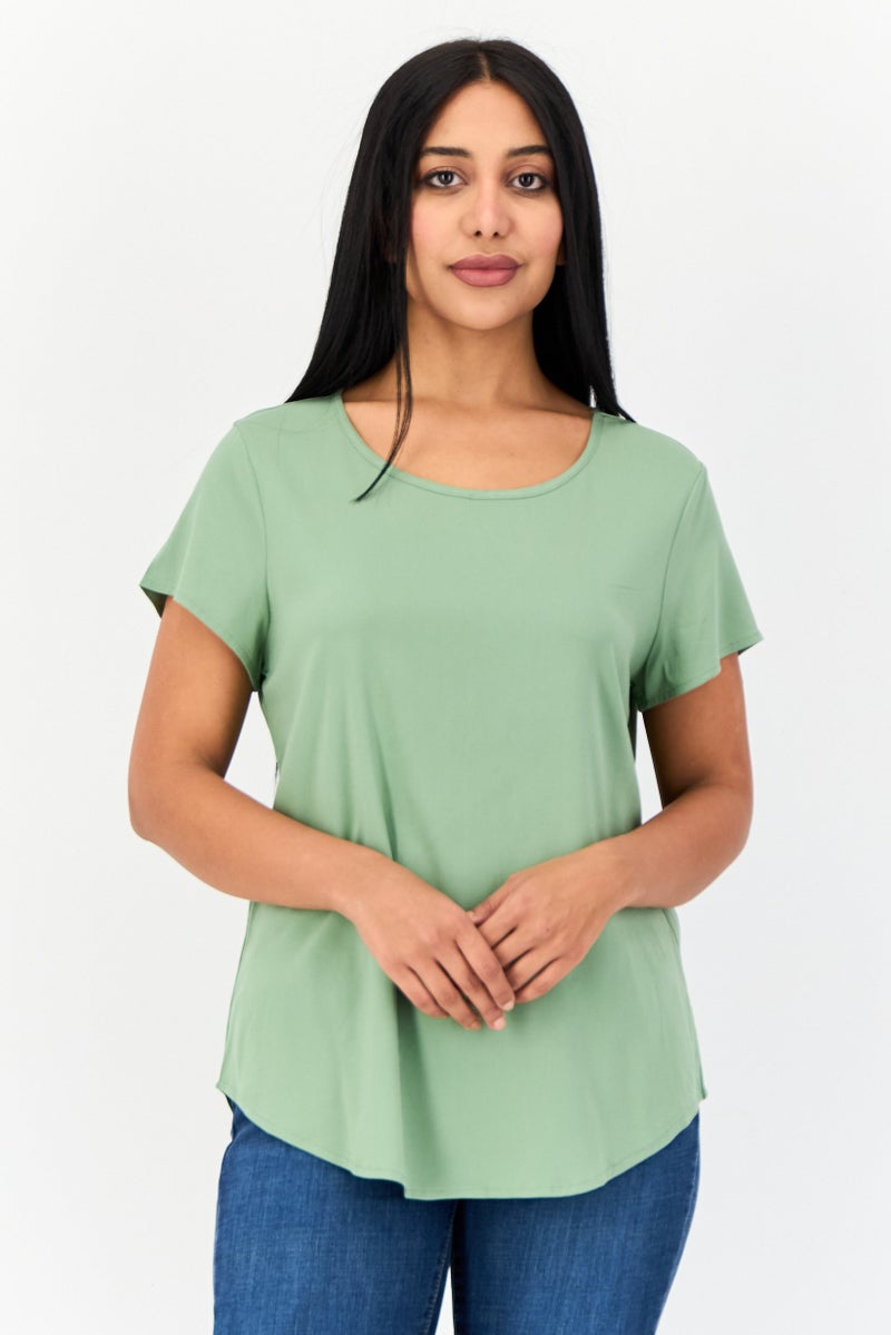 VERO MODA تي شيرت نسائي بياقة دائرية بأكمام قصيرة، أخضر - Image 1