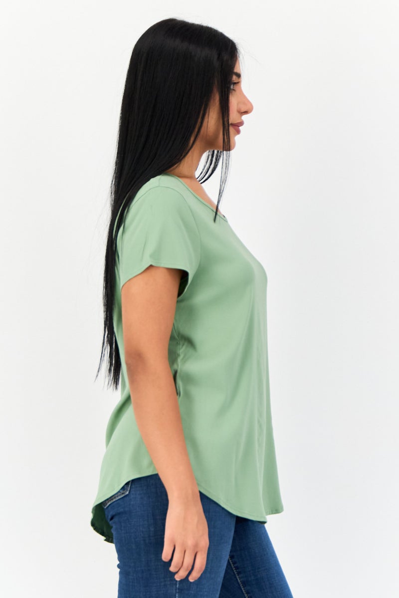 VERO MODA تي شيرت نسائي بياقة دائرية بأكمام قصيرة، أخضر - Image 2