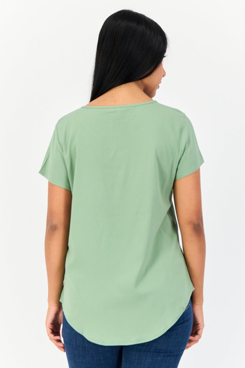 VERO MODA تي شيرت نسائي بياقة دائرية بأكمام قصيرة، أخضر - Image 4