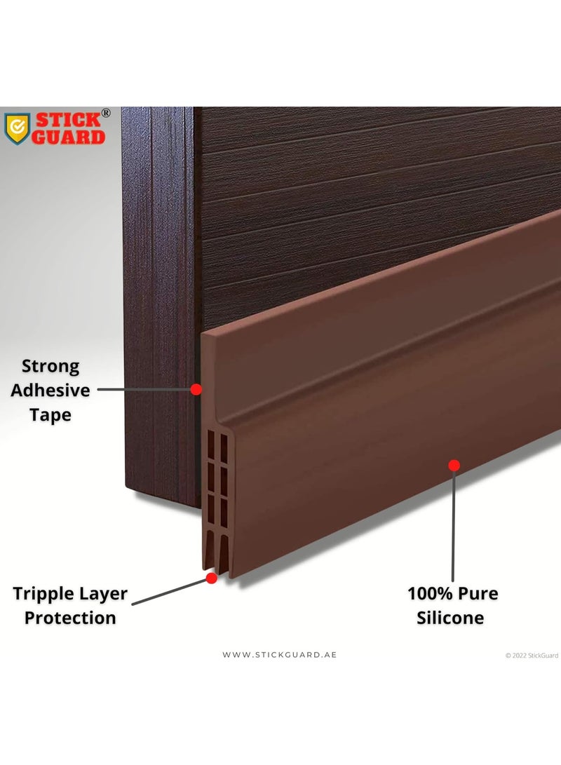 Door Seal Strip for Blocking Bugs, Air, Dust - Self Adhesive, Silicone Door Draft Stoppers for Bottom of Door - Soundproof, Weather Stripping - Under the Door Draft Guard - 1 Meter (Brown) - Image 2