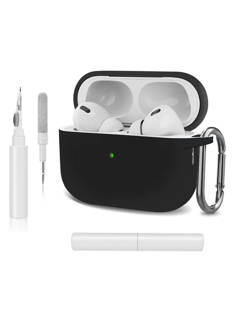TIGER 🖤 Silicone Case Cover for AirPods Pro 2 – Shockproof, Anti-Slip Protective Skin with Carabiner Clip & Cleaning Kit – Scratch-Resistant Full Body Cover for Apple AirPods Pro 2nd Gen – Durable, Dustproof, Easy-to-Install Case (Black) for Daily Use - Image 1