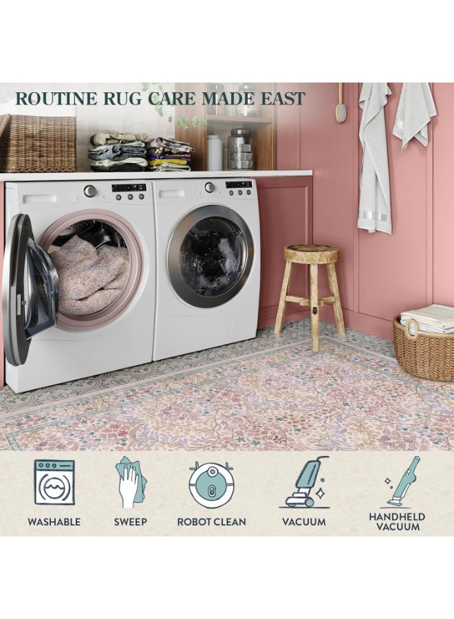 Arabest Floral Washable Rugs 160*230cm, Soft 160*230cmArea Rugs for Living Room Bedroom, Boho Non-Slip Pink Forest Design Large Throw Carpet for Farmhouse Dining Room Office Giverny, Pink - Image 4