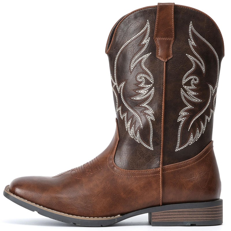 IUV Cowboy Boots For Men Square Toe Western Boot Durable Retro Classic Embroidered Pull On Boot Slip Resistant Country Boots - Image 2