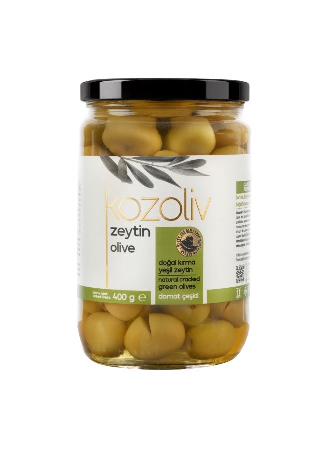 Kozoliv Premium Turkish Cracked Green Olives in Brine 400g – Traditional Style, Ready to Eat, Authentic Mediterranean Flavor - Image 1