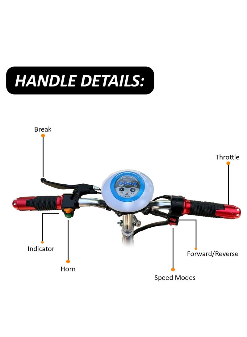 Mytoys Three Wheels Electric Scooter MT540 350W Brushless Motor Max Speed 35Km/H Drive, Three Gear 12Inch Tire in Front, Rear Flashing Turn Signals, Folding Commuting Scooter 36V 12Ah Lead Acid Battery - Image 5