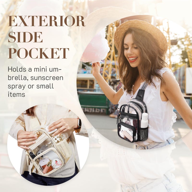 Missnine Clear Bag for Stadium Events Clear Sling Bag Fanny Pack Crossbody Purse for Sport Concert with Side Mesh Pocket - Image 2
