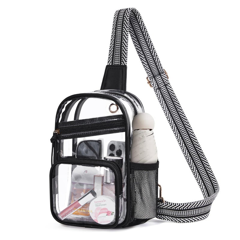 Missnine Clear Bag for Stadium Events Clear Sling Bag Fanny Pack Crossbody Purse for Sport Concert with Side Mesh Pocket - Image 1