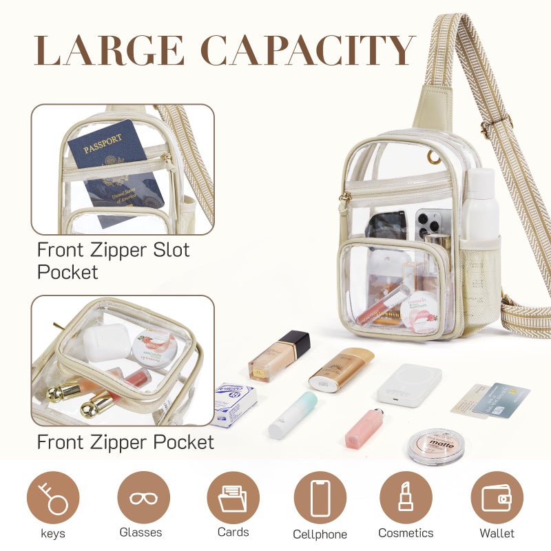 Missnine Clear Bag for Stadium Events Clear Sling Bag Fanny Pack Crossbody Purse for Sport Concert with Side Mesh Pocket - Image 3