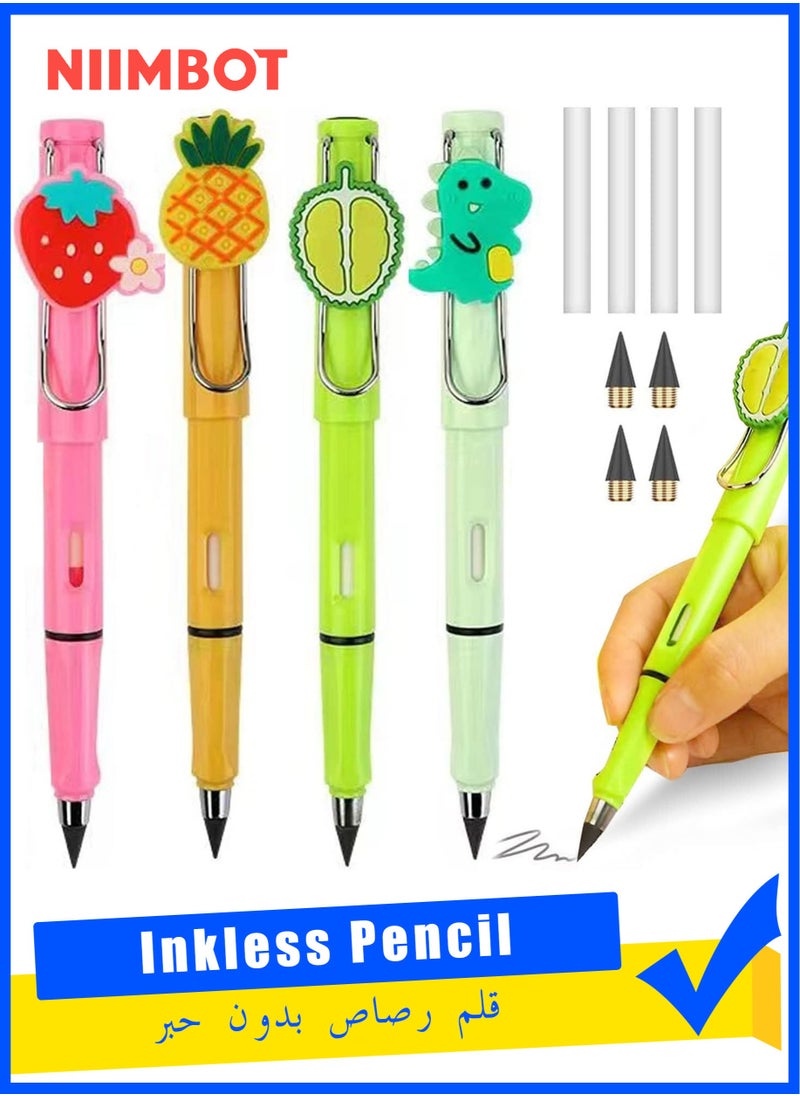 NIIMBOT 4 Pcs Cartoon Inkless Pencils,Cartoon Infinity Pencil Eternal And 4pcs Replacement Pencils Nibs,Cartoon Unlimited Pencil, Pencil For Kids Reusable Infinity Pencil Writing Sketching  - Image 1
