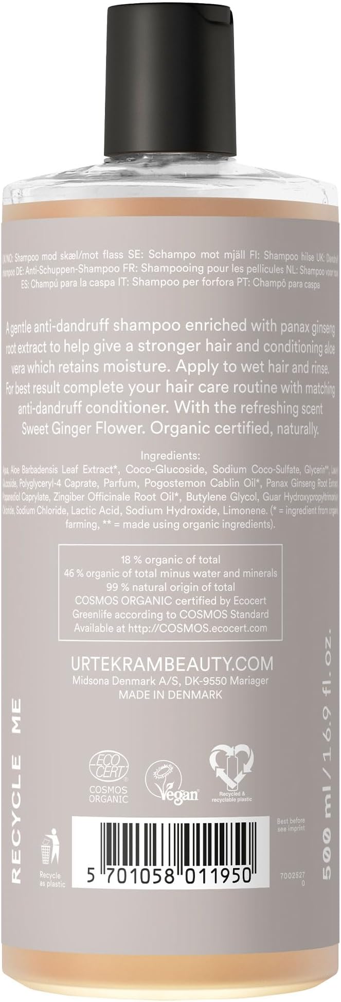 Urtekram Urtekram Sweet Ginger Flower AntiDandruff Shampoo 250ml - Image 2