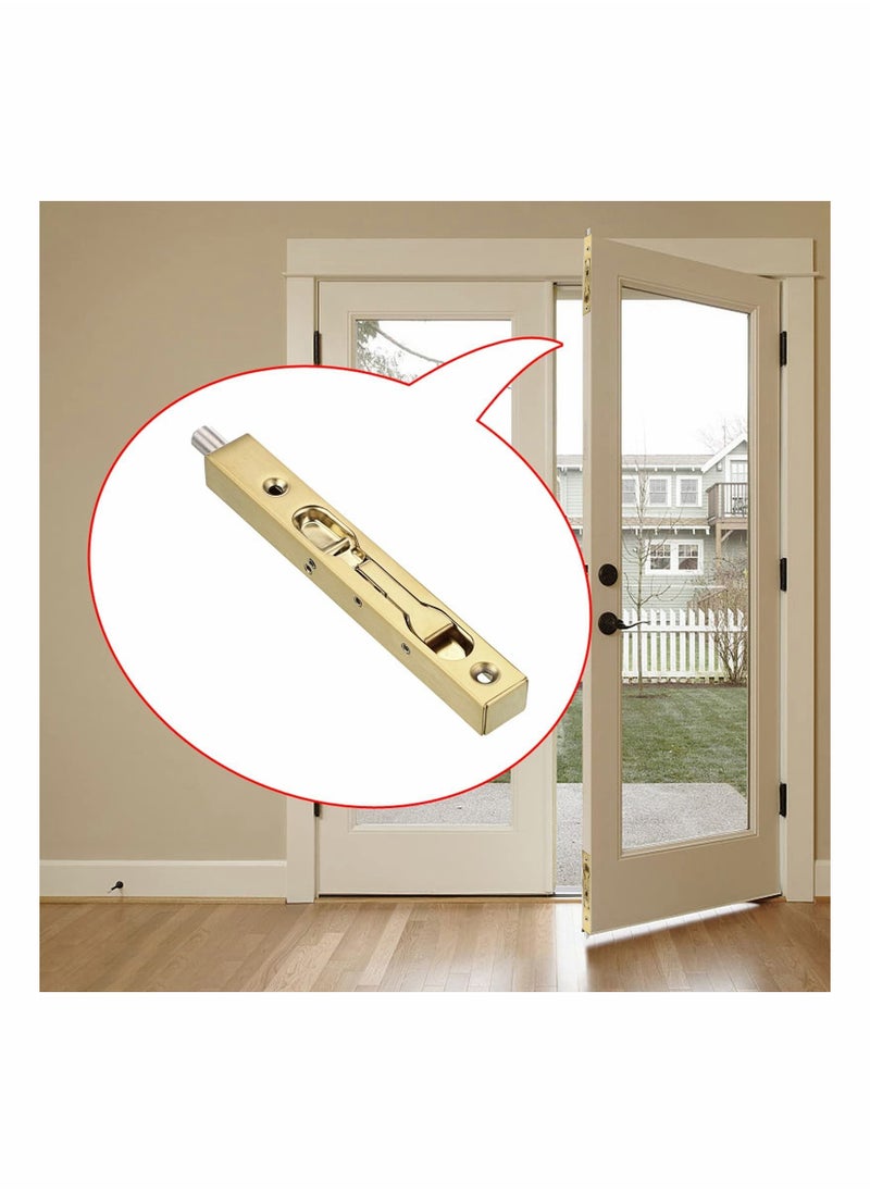 Y&D 2 Pcs 6 Inch Door Bolts - Stainless Steel Concealed Security French Locks with Hardwares, Metal Flush Latch for Composite Wood Double Dummy Door, Gold  - Image 2