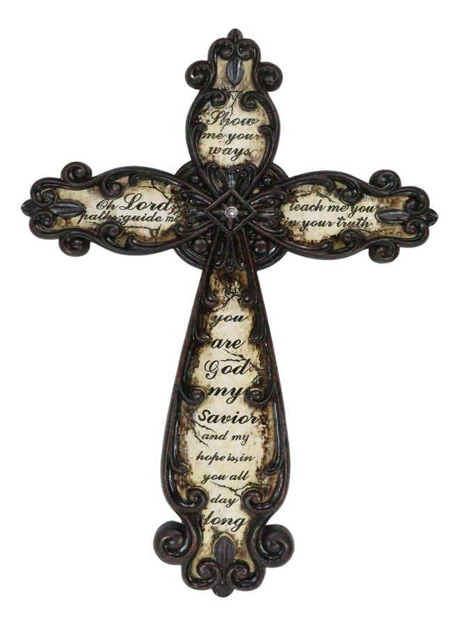 Ebros Gift 19.5" Tall Rustic Western Tuscany Scrollwork Fleur De Lis Show Me Your Ways Oh Lord Inspirational Prayer Decorative Wall Cross Wild West Decor Plaque - Image 1