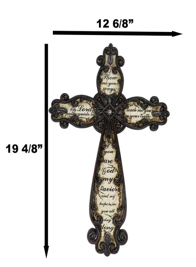 Ebros Gift 19.5" Tall Rustic Western Tuscany Scrollwork Fleur De Lis Show Me Your Ways Oh Lord Inspirational Prayer Decorative Wall Cross Wild West Decor Plaque - Image 3