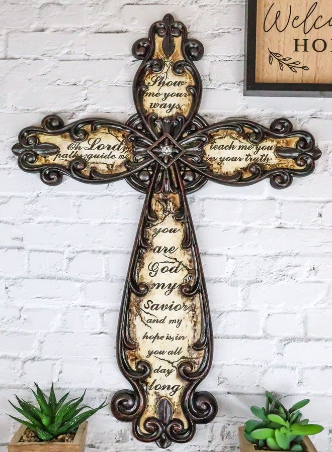 Ebros Gift 19.5" Tall Rustic Western Tuscany Scrollwork Fleur De Lis Show Me Your Ways Oh Lord Inspirational Prayer Decorative Wall Cross Wild West Decor Plaque - Image 2