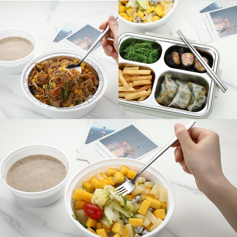 DEVICO Travel Utensils with Case, Stainless Steel Reusable Camping Silverware Set for Lunch Box, Portable Cutlery Kit Includes Fork, Spoon, Chopsticks (White) - Image 2