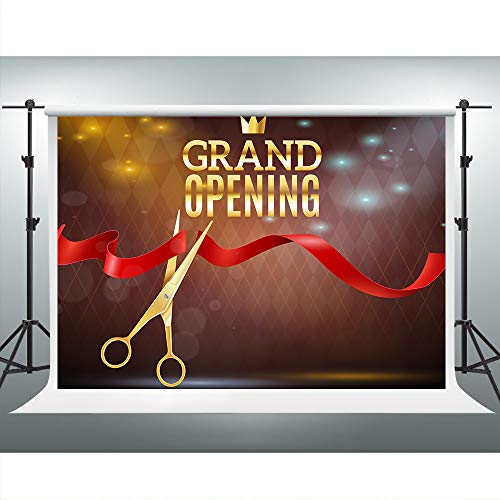 VIDMOT Ribbon Cutting Backdrop for Grand Opening Ceremony 7x5ft Red Ribbon Gold Crown Background Party Event Banner Photo Booth Studio Props ZYVV0541 - Image 1