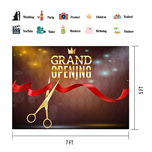 VIDMOT Ribbon Cutting Backdrop for Grand Opening Ceremony 7x5ft Red Ribbon Gold Crown Background Party Event Banner Photo Booth Studio Props ZYVV0541 - Image 2