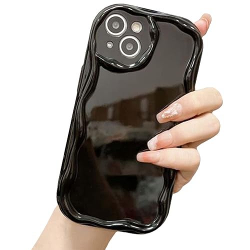 KC Back Cover for Vivo T4x 5G / iQOO Z10x 5G - 3D New Curly Wave Frame Shape Shockproof Bumper Soft Silicone Case with Camera Protection (Black) - Image 3
