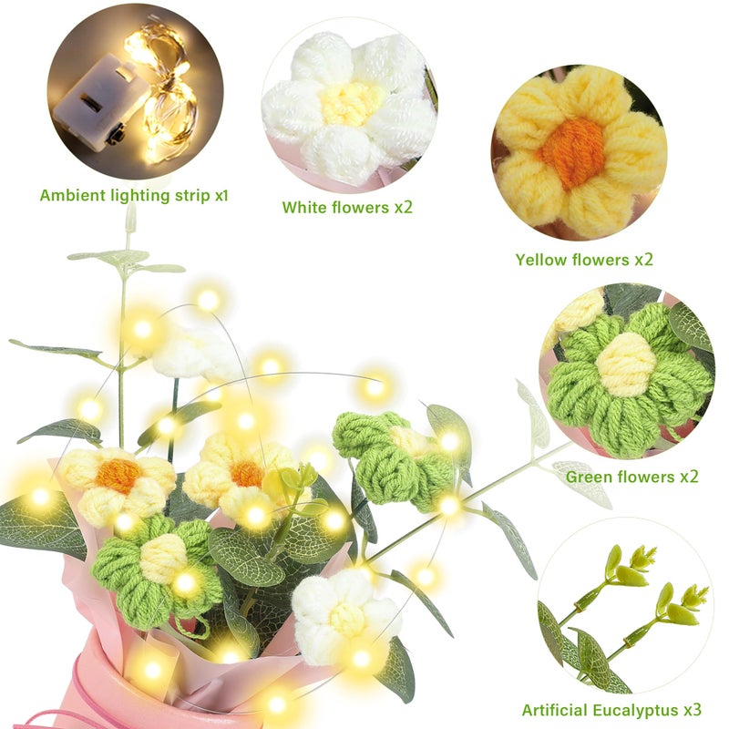 Vynora Crochet Flowers Bouquet, Valentine's Day Crochet Bouquet of Flowers, Handmade Daisy Artificial Flowers with Card for Wedding, Birthday, Anniversary, Gift for Women (Yellow) - Image 4