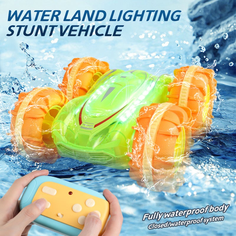 Remote Control Car, 2.4 GHz 4WD Amphibious Waterproof Stunt Car Gesture Sensing Remote Control Boat All Terrain Land Water Boat with Cool Lights 2 Batteries Gifts for Kids Boys Girls - Image 2