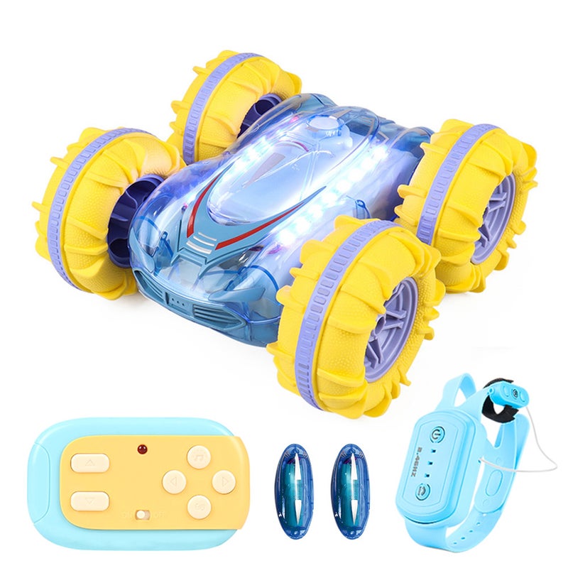 Remote Control Car, 2.4 GHz 4WD Amphibious Waterproof Stunt Car Gesture Sensing Remote Control Boat All Terrain Land Water Boat with Cool Lights 2 Batteries Gifts for Kids Boys Girls - Image 1