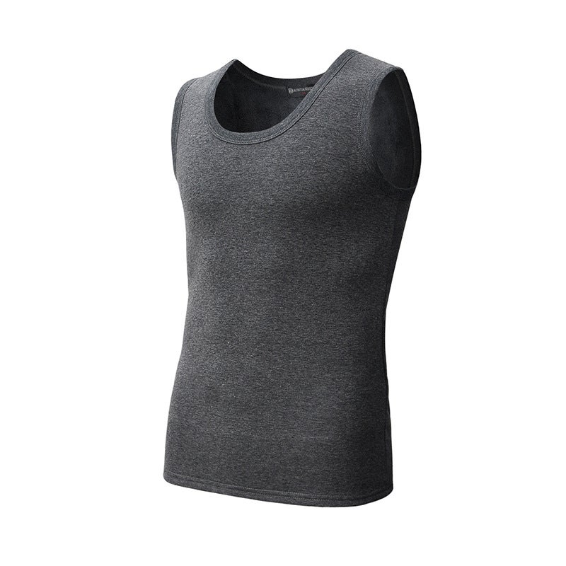 Mens Double-sided Fleece Warm Vest Winter fleece-lined Thickened Round Neck Base Underwear Gold Fleece Coral Fleece Vest Vest white  - Image 3