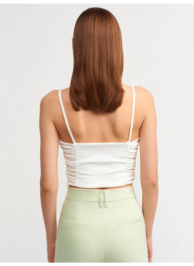 Dilvin 20129 Pleated Detailed Crop Top-Ecru