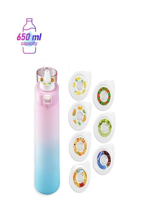 Sports Air Water Bottle BPA Free, 650ml Starter up Set Drinking Bottles with Fruit Flavour Pod Scented For Flavouring 0 Sugar, 0 Calorie (Matte Black，1Pod)