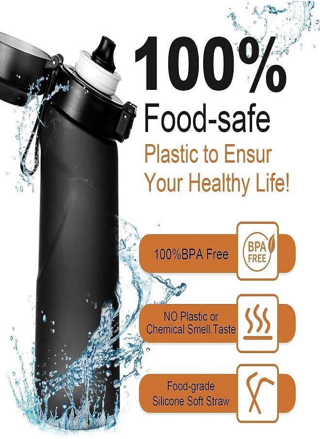 Generic - Sports Air Water Bottle BPA Free, 650ml Starter up Set Drinking Bottles with Fruit Flavour Pod Scented For Flavouring 0 Sugar, 0 Calorie (Matte Black，1Pod) - Image 1