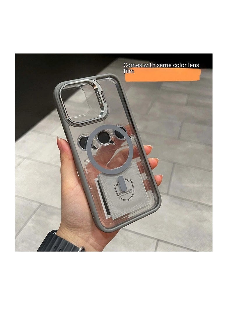 iPhone 15 Pro 6.1-Inch Clear Case with Kickstand, Built-in Camera Ring Stand, with Lens Protector Cover, Shockproof Hard PC Back Soft TPU Frame Slim