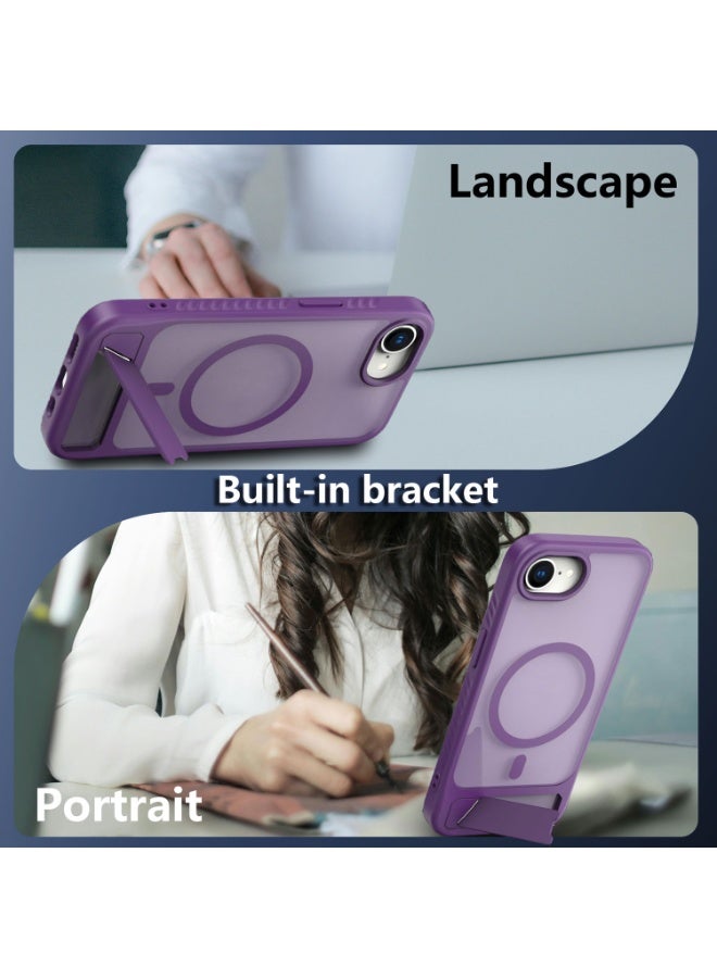 Astralxipher Strong shockproof iPhone 16e phone case - Frosted semi-transparent purple back cover | Hidden stand (horizontal/vertical) + non-slip grip | (Purple) - Image 3