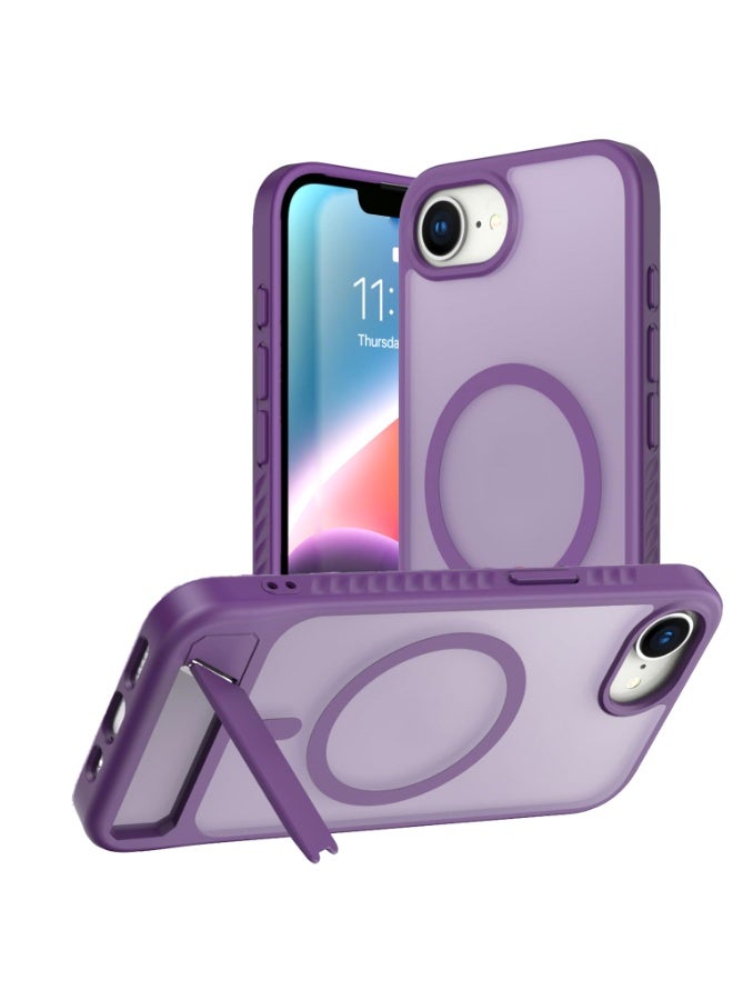 Astralxipher Strong shockproof iPhone 16e phone case - Frosted semi-transparent purple back cover | Hidden stand (horizontal/vertical) + non-slip grip | (Purple) - Image 1