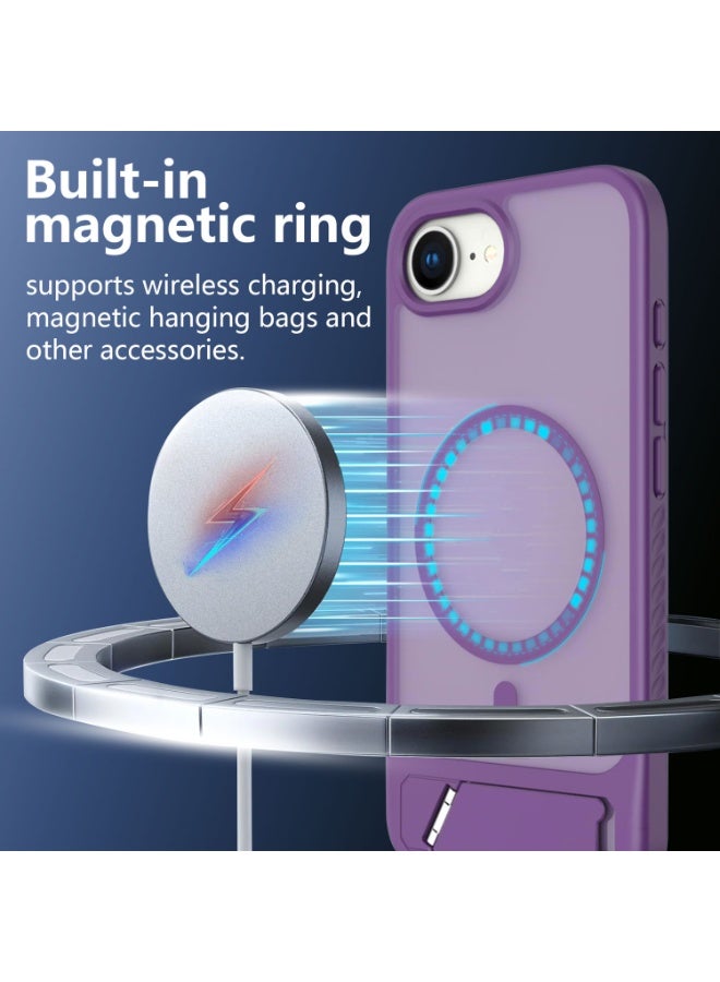 Astralxipher Strong shockproof iPhone 16e phone case - Frosted semi-transparent purple back cover | Hidden stand (horizontal/vertical) + non-slip grip | (Purple) - Image 2