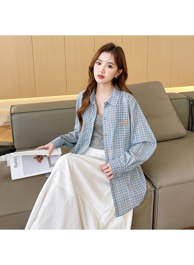 TonLion 2025 Fall Plaid Shirt With Small Embroidered Detail On Left Chest, Women'S Long-Sleeve Blouse For Young Fashion Trend - Image 4