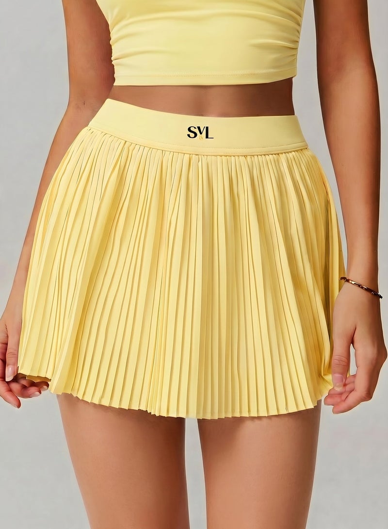 SVL High-Waist  Padel & Tennis Skirt with Built-in Shorts and Pocket - Yellow - SVL - Image 1