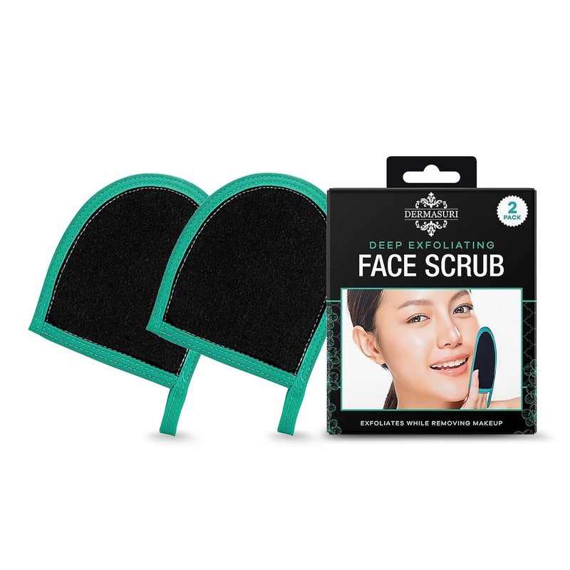 Dermasuri Deep Exfoliating Face Mitt  Scrubber Dead and Dry Skin Remover for Men and Women  Exfoliator Gloves for Shower and Dry Use  2 Pack