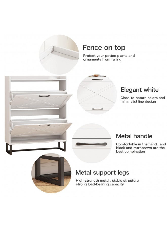 Maupvit Maupvit Shoe Cabinet with 2 Flip Drawers, Freestanding Shoe Cabinet Organizer with Metal Legs, Shoes Storage Cabinet for Entryway, Narrow Shoe Rack Cabinet, White  - Image 4