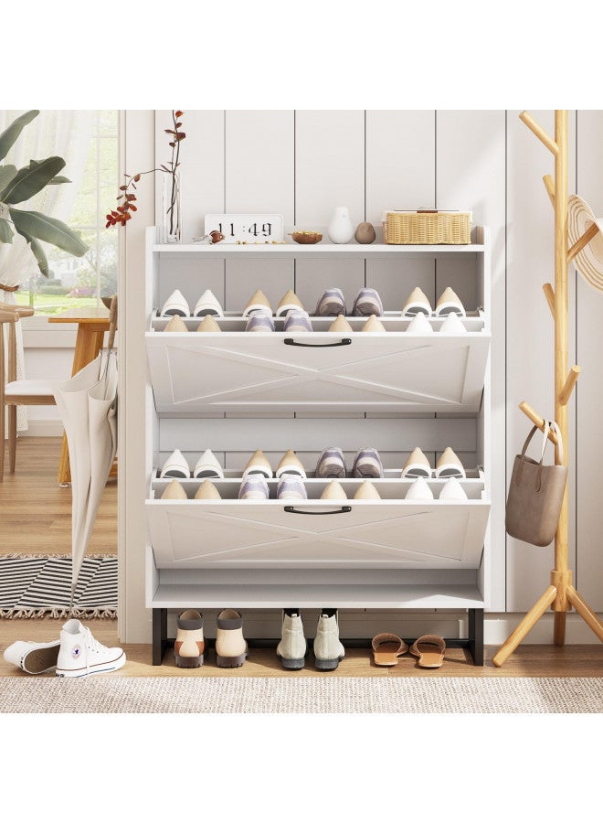 Maupvit Maupvit Shoe Cabinet with 2 Flip Drawers, Freestanding Shoe Cabinet Organizer with Metal Legs, Shoes Storage Cabinet for Entryway, Narrow Shoe Rack Cabinet, White  - Image 3