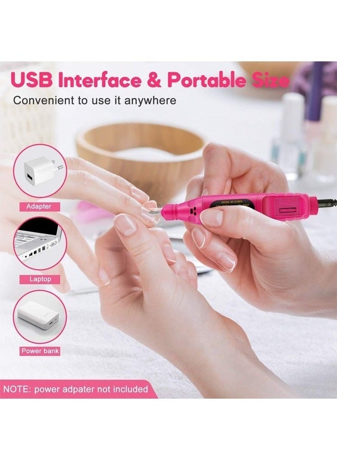 USB Professional Electric Nail File Drill Manicure Tools, Pedicure Portable Machine Kit, Finger Toe Manicure Set with Multiple Sanding Drill Bits for Personal or Salon Useï¼Roseï¼ - Image 2