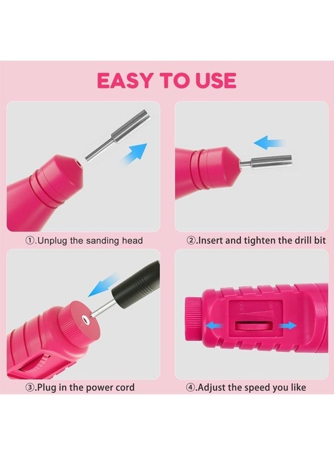 USB Professional Electric Nail File Drill Manicure Tools, Pedicure Portable Machine Kit, Finger Toe Manicure Set with Multiple Sanding Drill Bits for Personal or Salon Useï¼Roseï¼ - Image 3