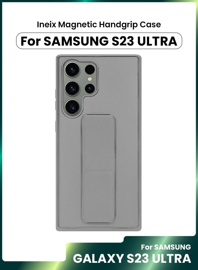 INEIX 3-in-1 Magnetic Wrist Strap Hand Grip with Stand Case Cover for Samsung Galaxy S23 Ultra-Gray - Image 1