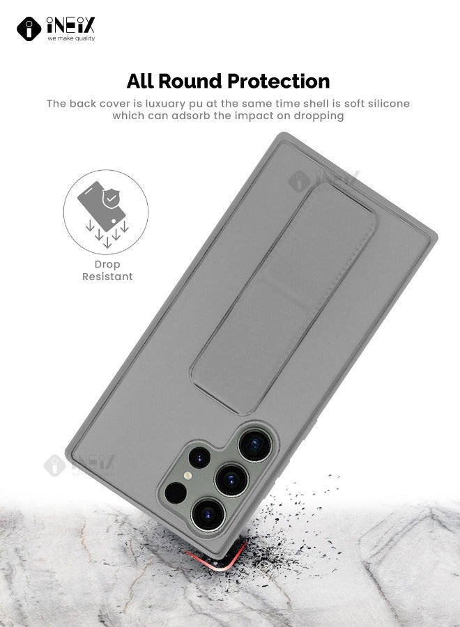 INEIX 3-in-1 Magnetic Wrist Strap Hand Grip with Stand Case Cover for Samsung Galaxy S23 Ultra-Gray - Image 5