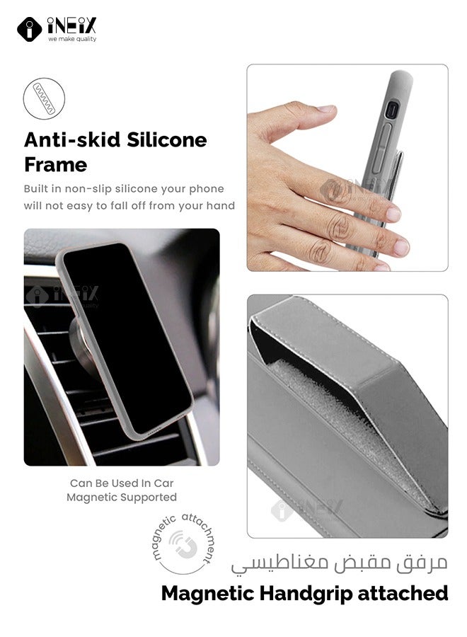 INEIX 3-in-1 Magnetic Wrist Strap Hand Grip with Stand Case Cover for Samsung Galaxy S23 Ultra-Gray - Image 4
