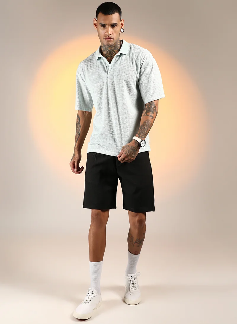 Campus Sutra Men's Baby Blue Rhombus-Textured Polo T-Shirt