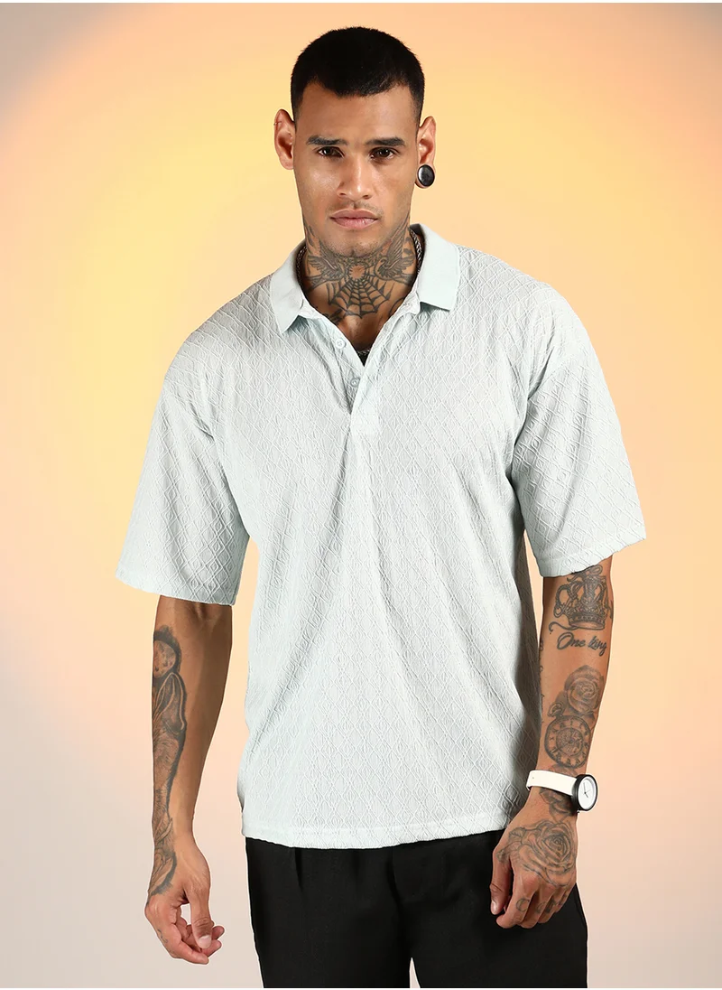 Campus Sutra Men's Baby Blue Rhombus-Textured Polo T-Shirt