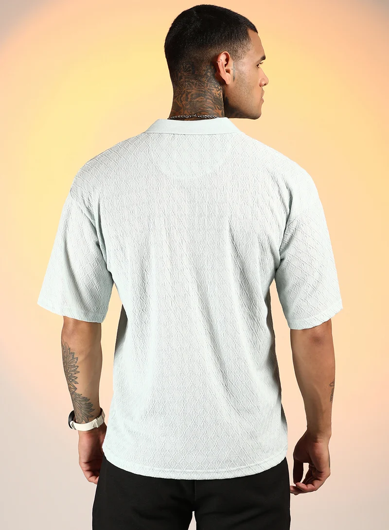 Campus Sutra Men's Baby Blue Rhombus-Textured Polo T-Shirt