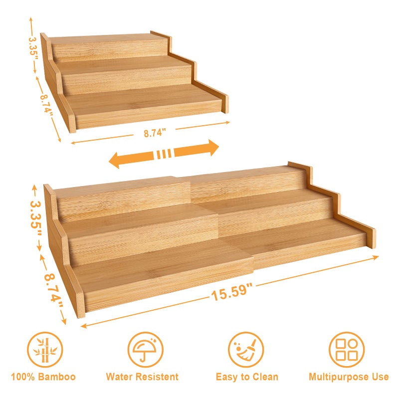 VenDotbi Spice Rack Organizer, 3 Tier Expandable Bamboo Spice Rack Organizer, Great for Kitchen Cabinet, Cupboard, Pantry and More-Bamboo - Image 4