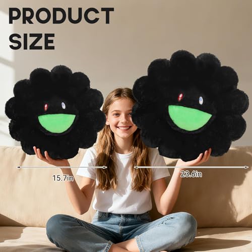 SHINUOER Flower Pillow,Colorful Flower Shaped Throw Pillow,Smiley Face Floor Cushions,Cute Sunflower Plush Pillows, Black Decorative Pillows for Bed,Couch,Sofa,Car (Black,15.7In) - Image 4